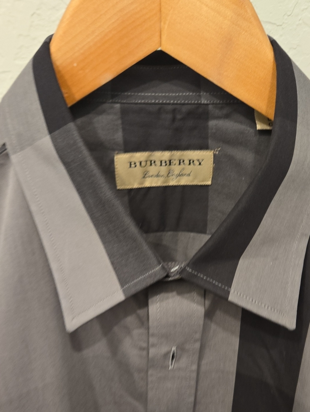 Burberry Men's Gray and Black Vertical Stripe Dress Shirt